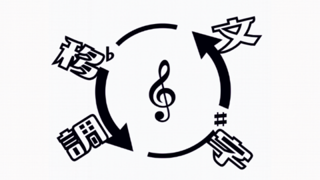 矢印の中央にト音記号、外側に文字移調と書かれたロゴ